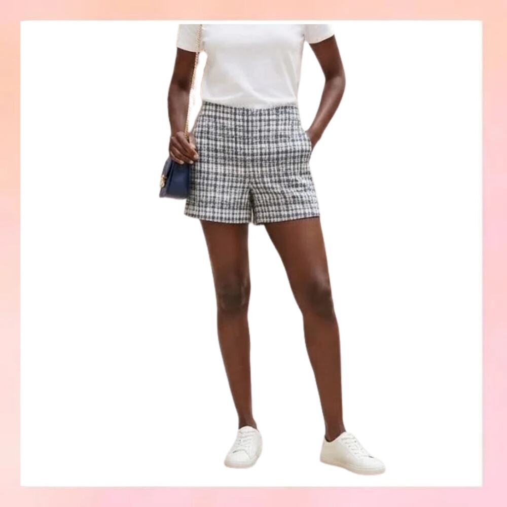 LOFT Blue & White Tweed Plaid Tailored Shorts Size 8 Chic Preppy
